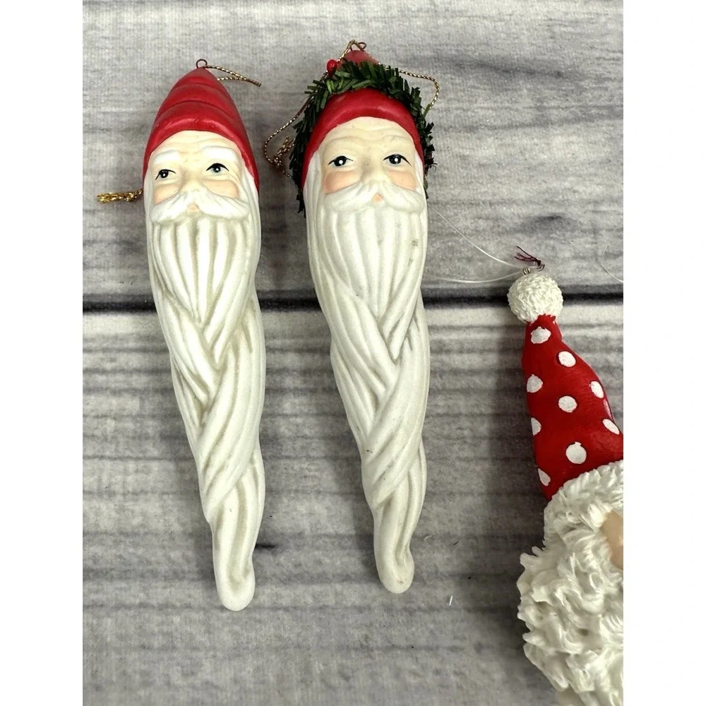 LOT OF 6 VINTAGE ICICLE SANTA HEAD CHRISTMAS TREE‎ ORNAMENTS